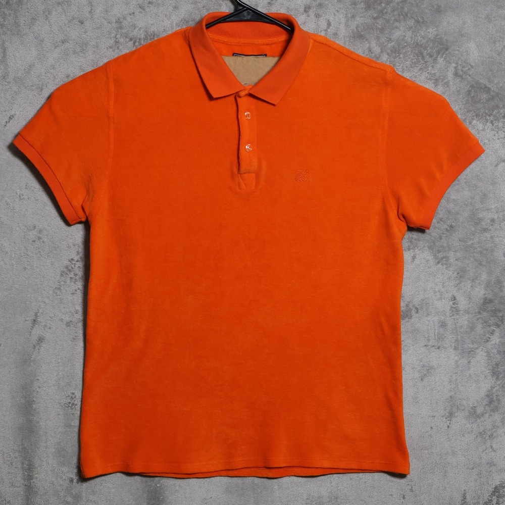 Vilebrequin Polo Shirt Men XL Orange Terry Turtle Logo Preppy Towel Beach Casual